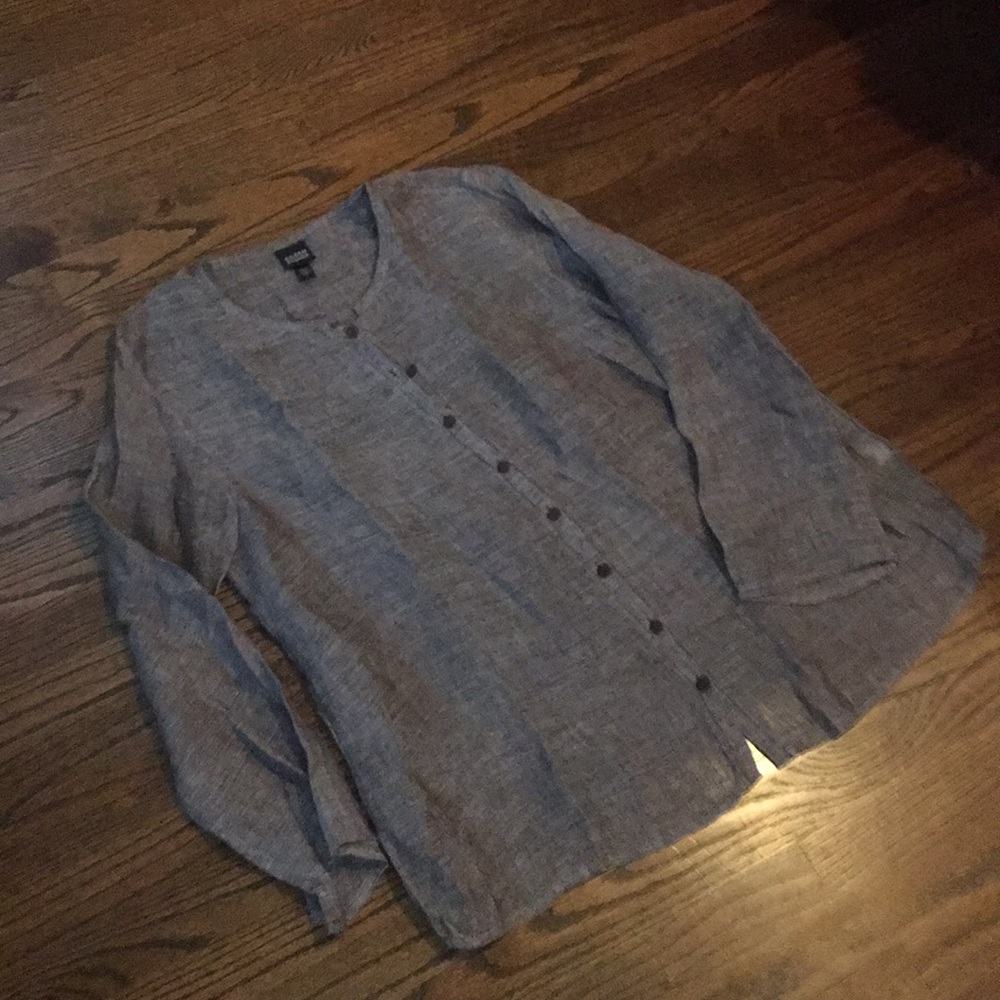 Eileen Fisher gray linen button up top